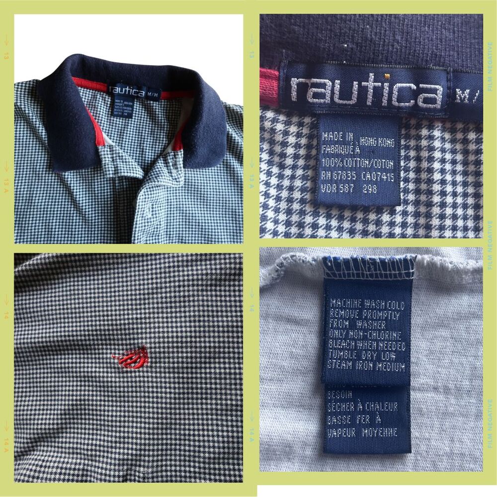 Nautica Gingham Polo Shirt M Navy White Classic Fit Cotton - Picture 9 of 12